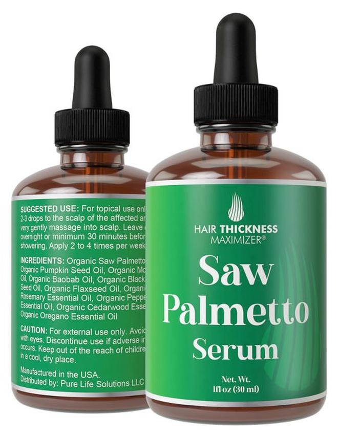 Saw Palmetto Serum for Hair Growth: Rosemary, Peppermint, Pumpkin Seed Oils. Vegan Thickening, Moisturizing, Strengthening Treatment for Women, Men - Weak, Dry, Frizzy Hair - 1oz