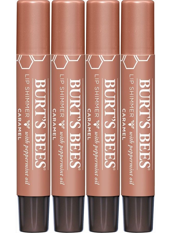 Lip Balm Easter Basket Stuffers, Moisturizing Lip Shimmer Spring Gift for Women, for All Day Hydration, with Vitamin E & Coconut Oil, 100% Natural, Caramel, 0.09 Ounce (4 Pack)
