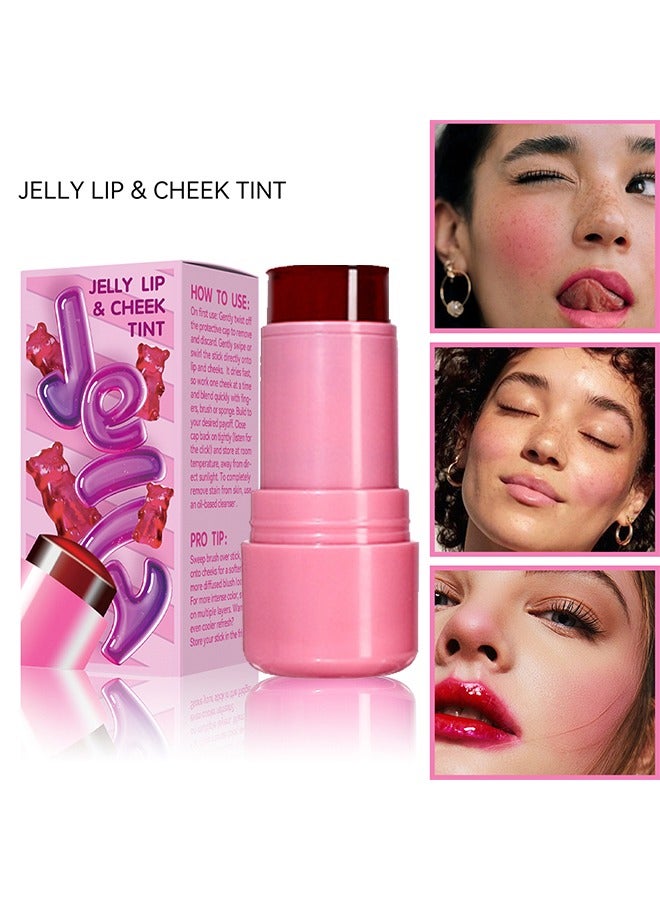 Jelly Lip & Cheek Tint, Cooling Water Jelly Tint, Long Lasting Buildable Multi-Use Jelly Tint Blush Stick, Natural Lip and Cheek Stain Stick