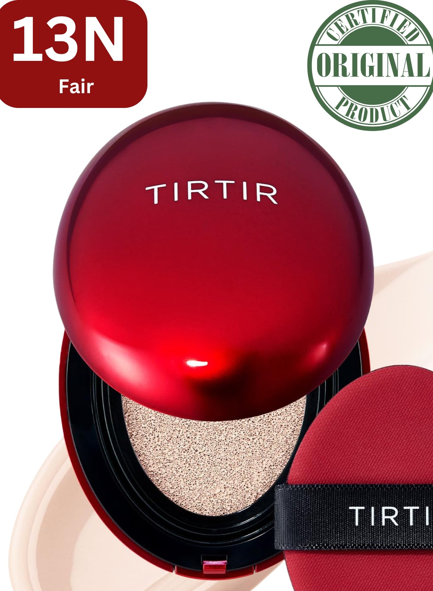 TIRTIR Mask Fit 13N Fair Red Cushion Foundation | Full coverage, Weighless, Skin fit, Satin Glow Finish, Korean cushion foundation