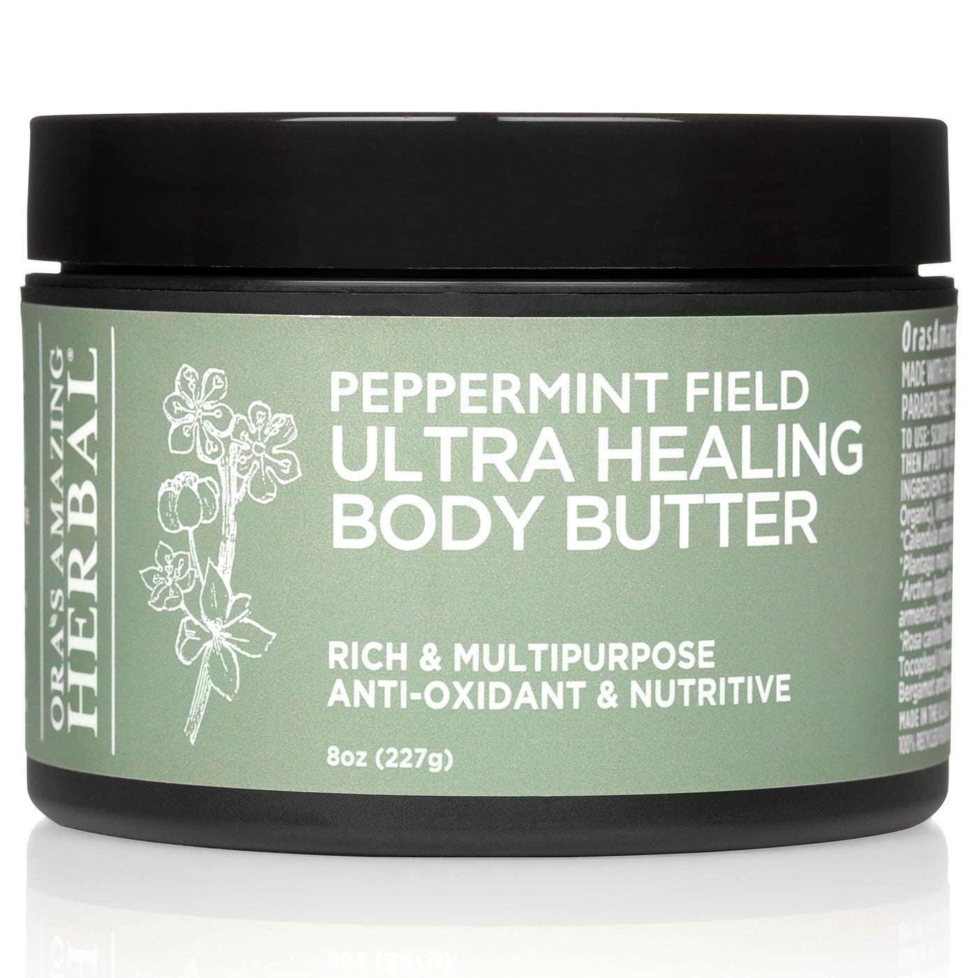 Ora's Amazing Herbal Ultra Healing Body Butter, Intensive Moisturizer For Dry Skin, Spearmint & Bergamot Essential Oil, 8 oz, Peppermint Field Scent