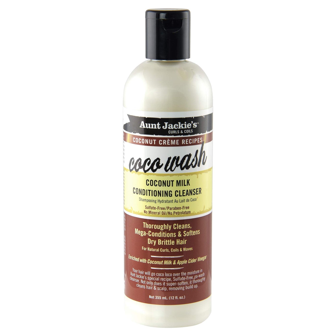 Aunt Jackie's Coconut CrÃ¨me Recipes Coco Wash Hair Conditioning Cleanser, Cleans, Conditions and Softens Dry Brittle Curly Hair, 12 oz