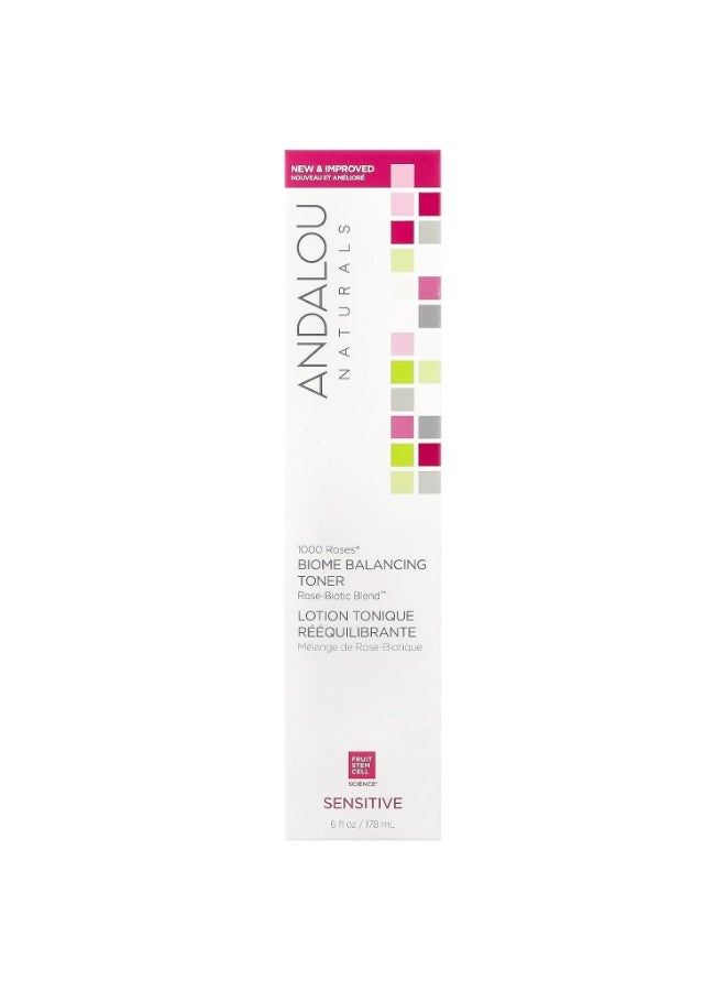 Andalou Naturals Toner, 1000 Roses Biome Balancing Facial Toner, Refreshing & Gentle on Sensitive Skin, Rose-Biotic Blend to Help Protect & Strengthen Skin Barrier, 6 Fl Oz Spray