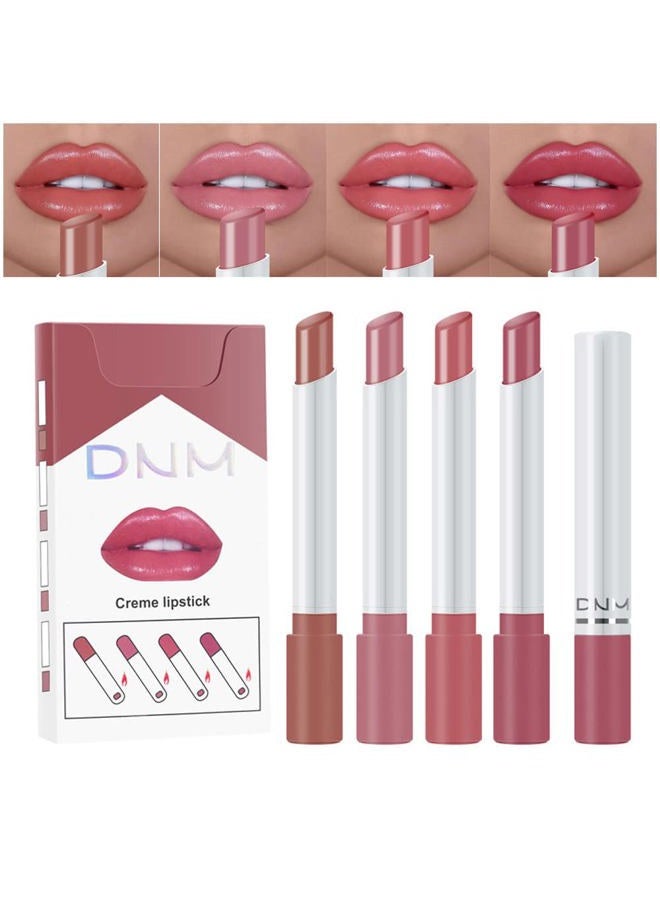 4Pcs Nude Pink Mauve Rose Red Glossy Matte Lipstick Lip Gloss Sets Kit for Women Girls Teens Lip Color Changing Lip Balm All Day Lipstick Waterproof Long Lasting 24 Matte Lipstick Samples Case