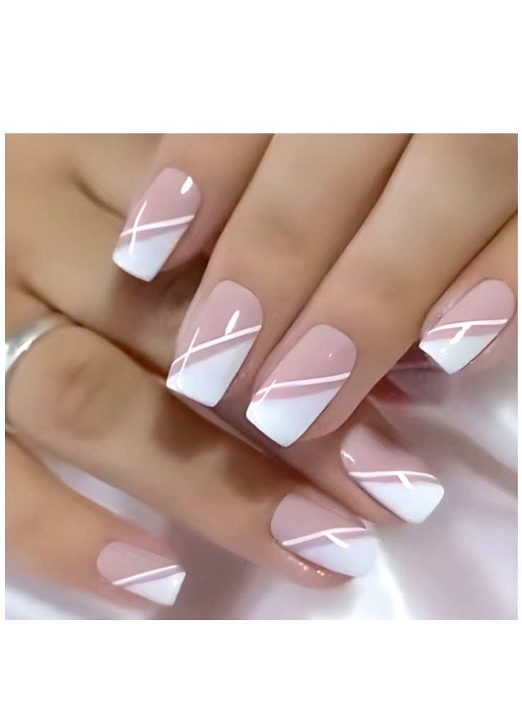 24 Piece Press On Nail,Fake Nails ,Fashionable And Elegant,Manicure Wearable Fake Nail Stickers Removable Finished Nail Accessories,Fake Acrylic Nails With Kit.