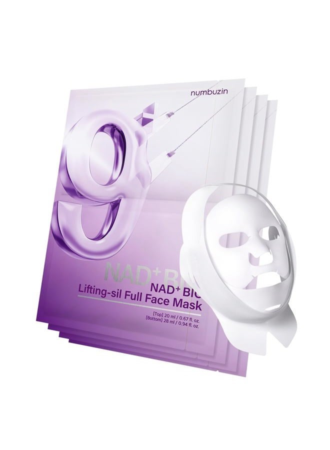 No.9 Sheet Mask | NAD+ BIO Lifting-sil Full Face Mask | Improves Jawline, Jowls, Wrinkles, Neck Lines | Peptides, NAD+, Collagen | Skin Firmness | 4 Sheets + Lifting Band