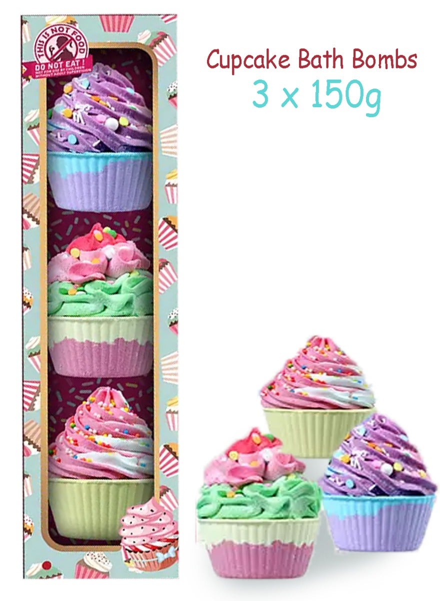 Pamper Beautiful Cupcake Bath Bombs in 3 Variety Scents, Vegan Friendly and Cruelty Free Gift Set 3x150g