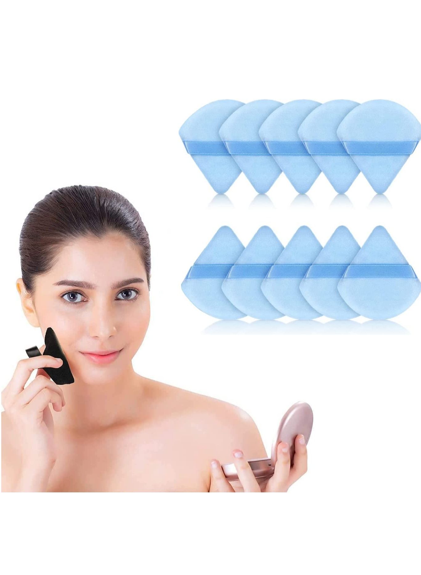Pure Cotton Powder Puff Made of Cotton Velour for Contouring Under Eyes and Corners with Strap 10 PCS Blue