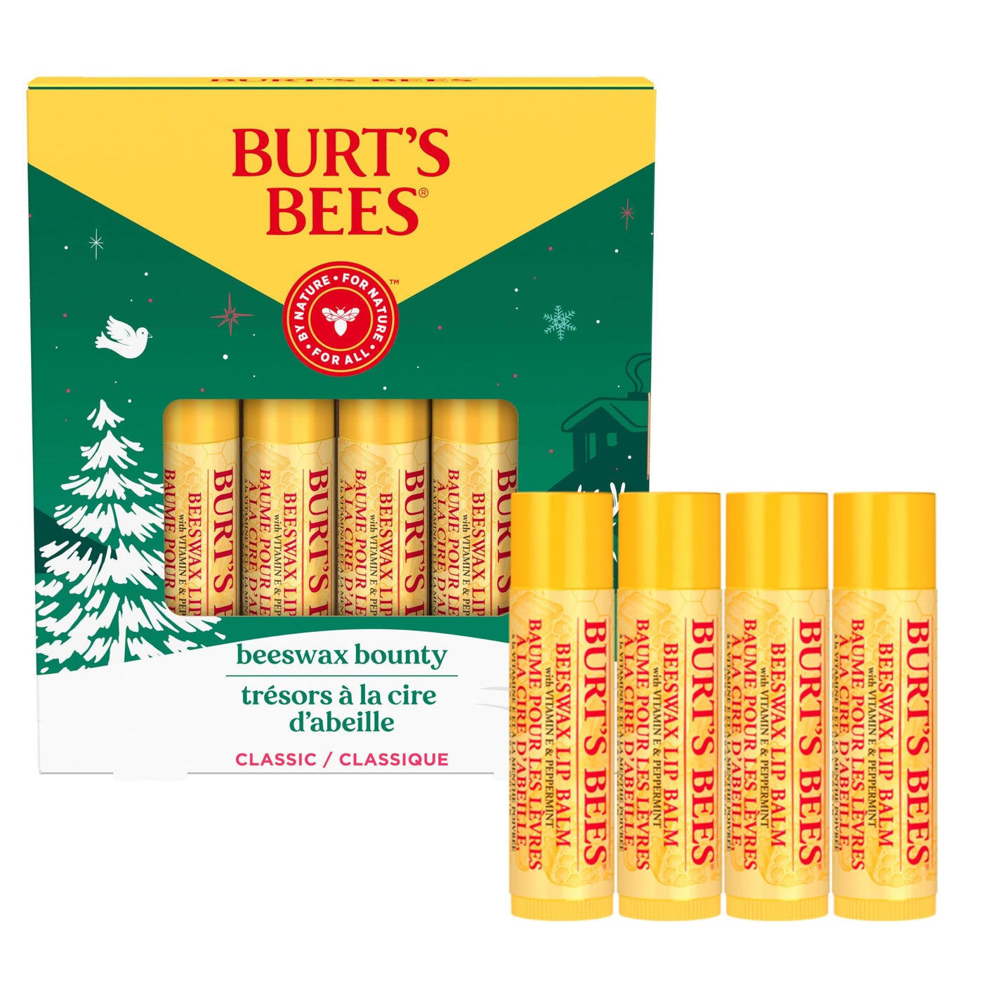 Burtâ€™s Bees Christmas Gifts, 4 Lip Balm Stocking Stuffers Products, Beeswax Bounty Classic Set - Original Beeswax Moisturizing Lip Balm (4-Pack)
