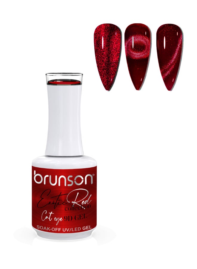 Universal Cat Eye Gel Nail Polish, Exotic Red 9D Magnetic Nail Polish Glitter Shimmer with Magnetic Soak Off  UV/LED Gel Polish Nail Art paint  BER9D01