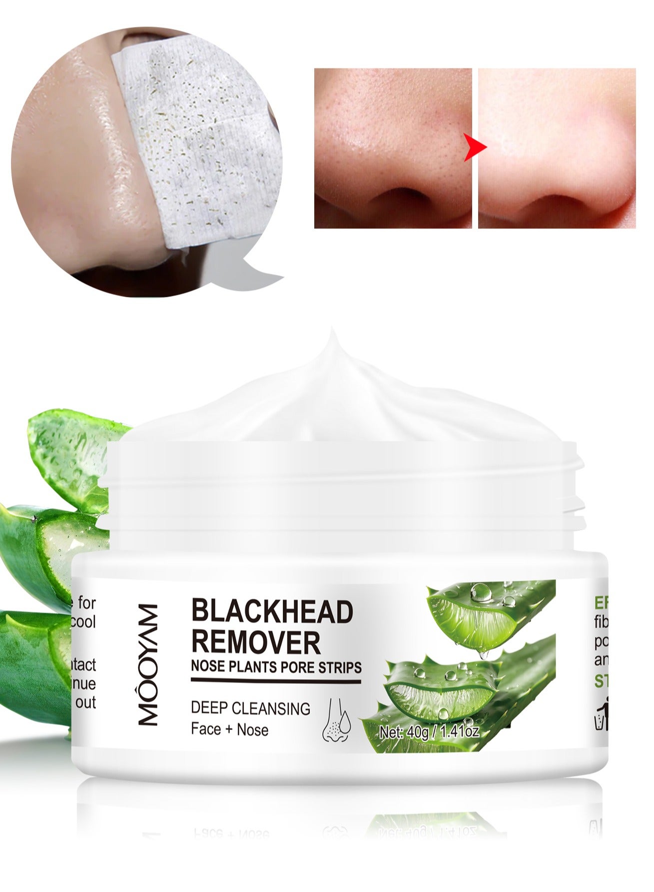 Nose Plants Pore Strips for Blackhead Remover, Deep Cleansing Peel off Mask Nose Strips Aloe Facial Mask 40g