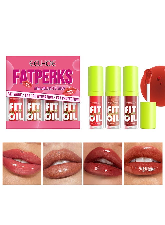 Available In 4 Shades - Fat Oil Lip Glossy Care Kit, Moisturizing Hydrating Lip Set, Lip Oil, Plumping Lipstick Liquid, Non-Sticky Lip Makeup Gift for Women & Girls(#B)