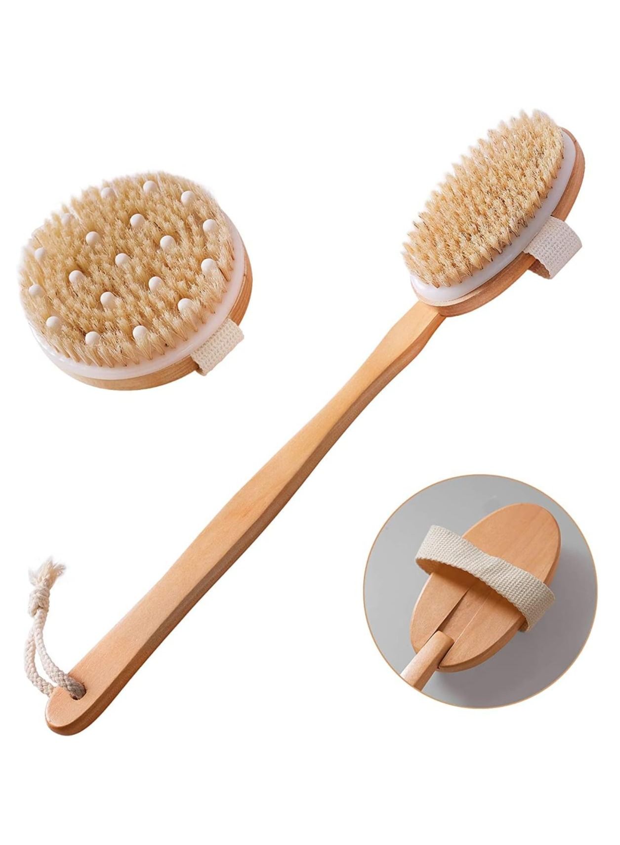 ORiTi Dry Brushing Body Brush Set of 2, Dry Skin Exfoliating Brush, Long Handle Back Scrubber for Shower, Dry Brush for Cellulite and Massage, Improve Blood Circulation