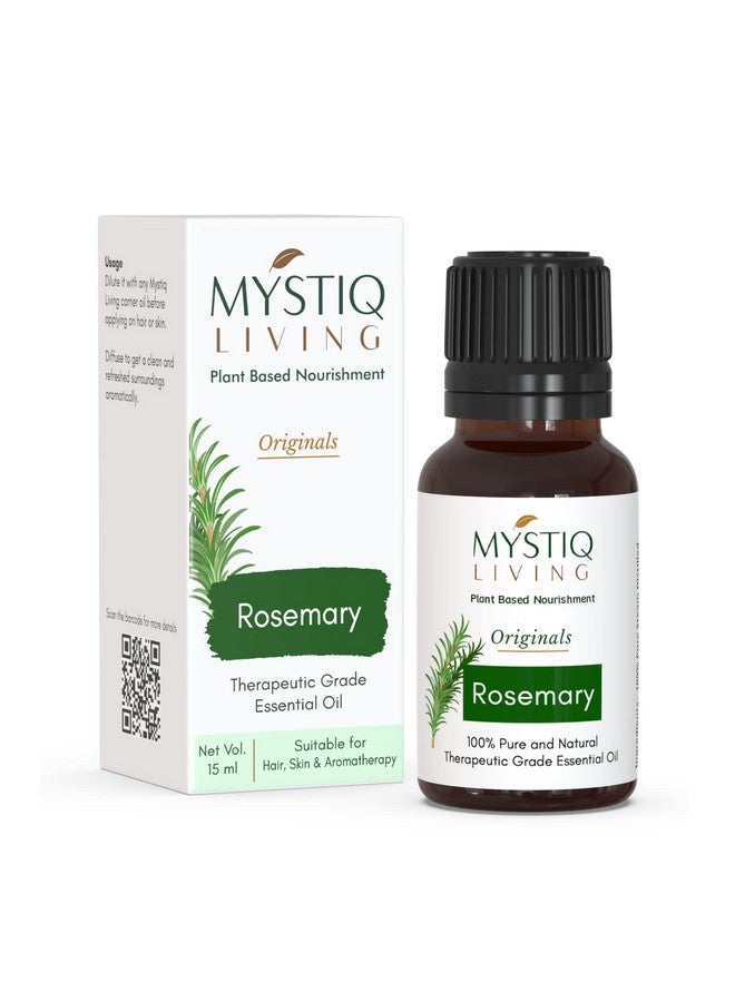 Mystiq Living Rosemary Essential Oil for Hair Growth, Face, Aromatherapy - 15 ML | 100% Pure, Natural, Undiluted & Therapeutic Grade