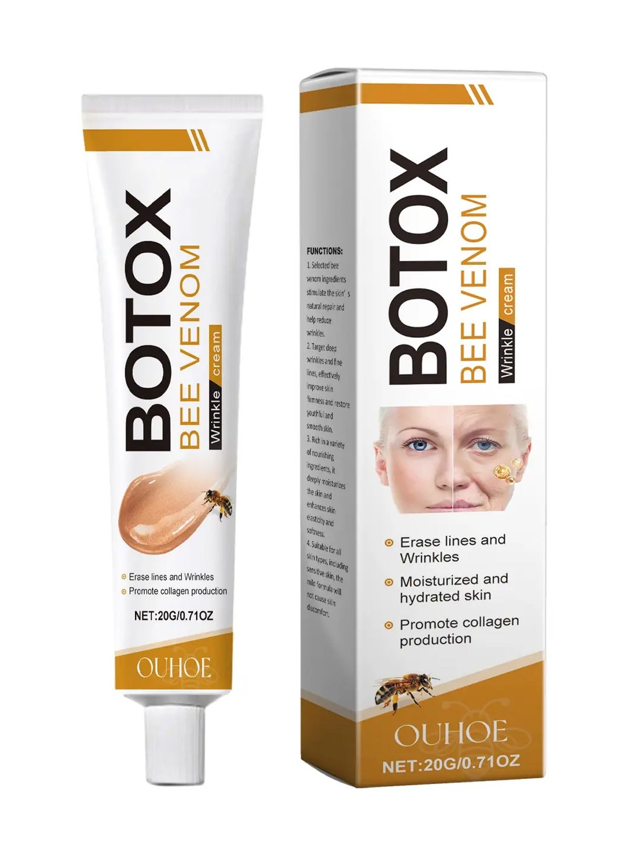 Bee Venom Wrinkle Cream, Anti-Aging Face and Neck Moisturizer, Skin Firming Body Cream