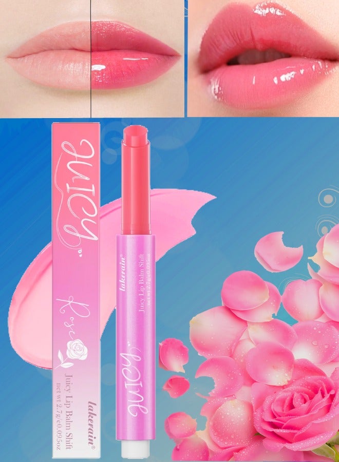 Juicy Lip Balm Shift Lip Color Changing Lipstick Hydrating and Moisturizing Color Changing Lip Gloss Glossy Lips Moisturizer Plumping Non Sticky Sheer Tinted Plumper Lip Balm Rose 01