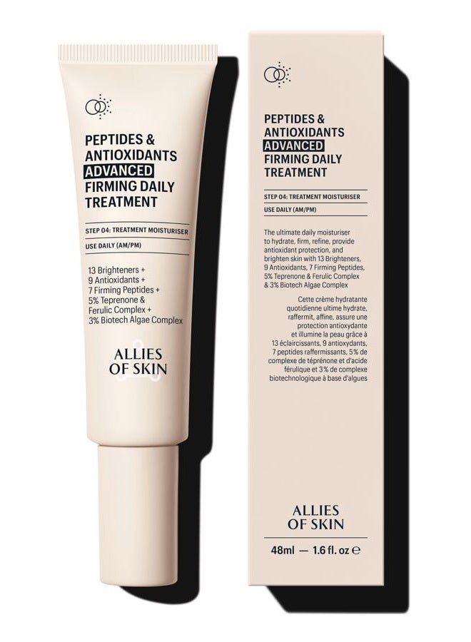 Peptides & Antioxidants Advanced Firming Daily Treatment with 13 Brighteners, 9 Antioxidants, 7 Firming Peptides, 5% Teprenone & Ferulic Complex and 3% Biotech Algae Complex 48ml/1.6oz