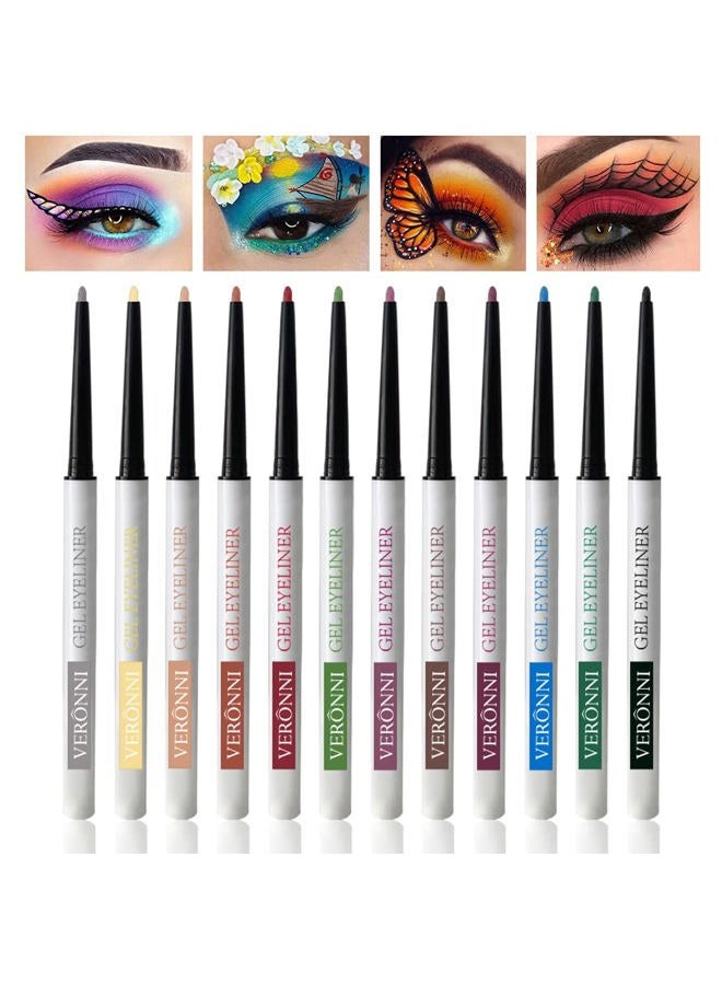 12 Pcs Waterproof Eyeliner Pencil Set, Long-lasting Eyeline Pen Kit, Retractable Eye Pencil Matte Soft Easy Wear High Pigment Eye Shadow Pen Lasting Shiny Eye Makeup (12 pcs)