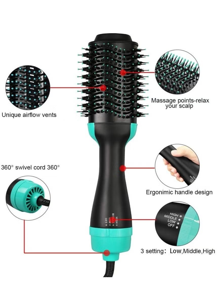 3-in-1 One-Step Hot Air Hair Brush | Electric Straightener, Curler & Dryer Comb | Fast & Efficient Hair Styling Tool (Green) | Smooth, Shiny, Frizz-Free Hair – Achieve salon-quality results at home with this versatile styling tool. Combines straightening, curling, and drying in one easy-to-use device, providing frizz-free, shiny hair in no time. Perfect for all hair types, saving you time and effort!