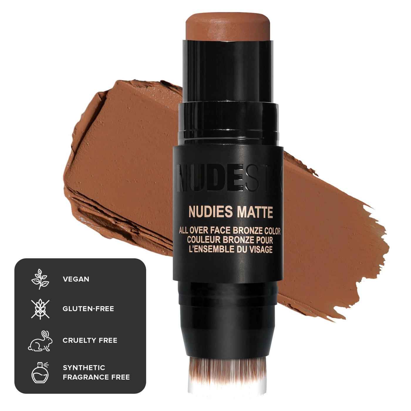 Nudestix Nudies Bronze All Over Matte Bronzing Stick â€“ 3-in-1 Cream Bronzer for Cheeks, Eyes & Lips with Built-In Brush | Natural Contour & Sun-Kissed Glow | Vegan, Long-Wear Makeup (Manila)