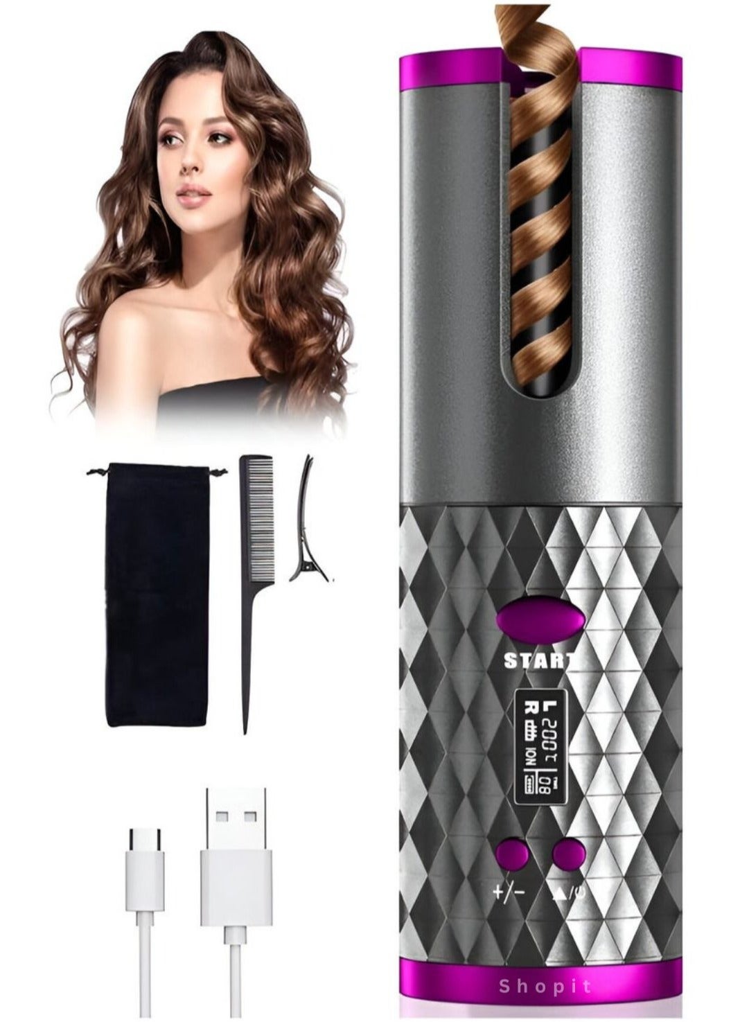 Mini Rotating Wireless Auto Curling Iron Wand Portable Spin Curler for Hair Styling Cordless Hair Curler