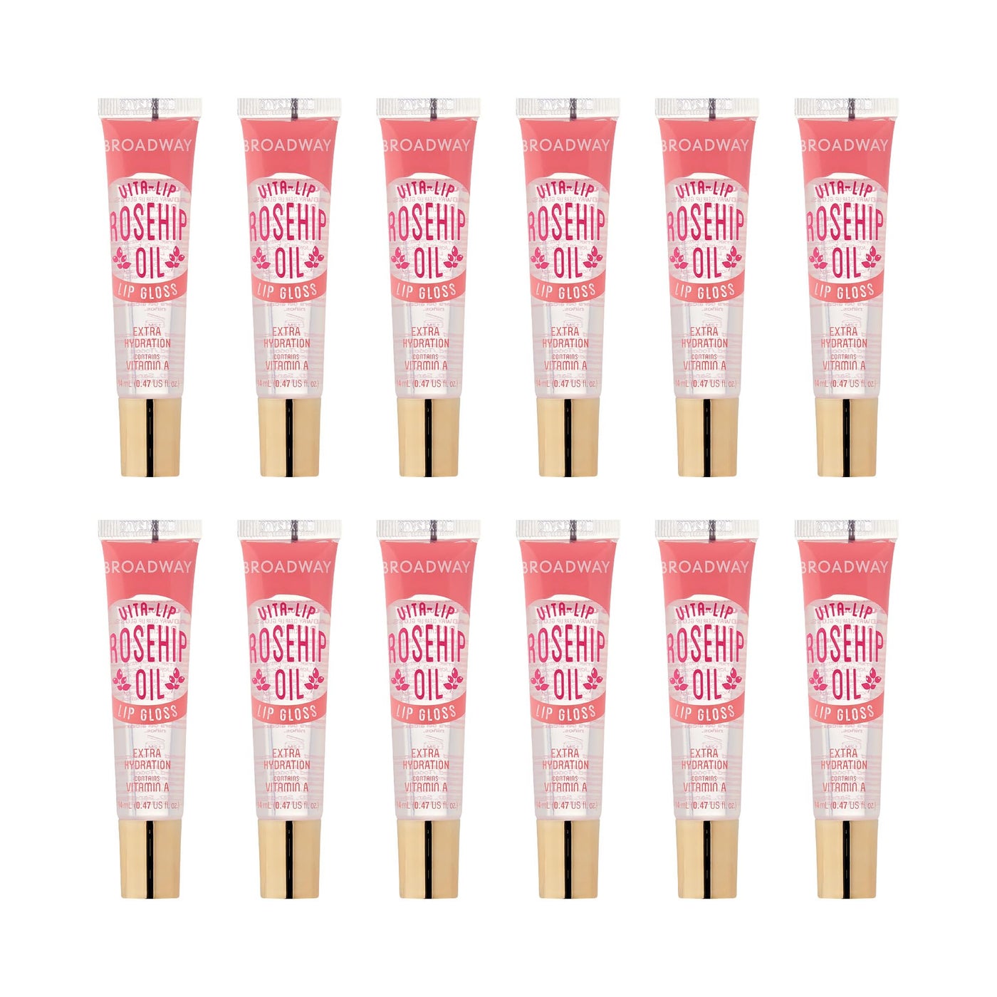Ruby Kisses Broadway Vita-Lip Clear Lip Gloss (Rosehip Oil 12 Pack), Ultra-Hydrating & Soothing Formula with Vitamin Oils, High-Shine Non-Sticky Finish, Healing Glossy Lip Balm With Vitamin A