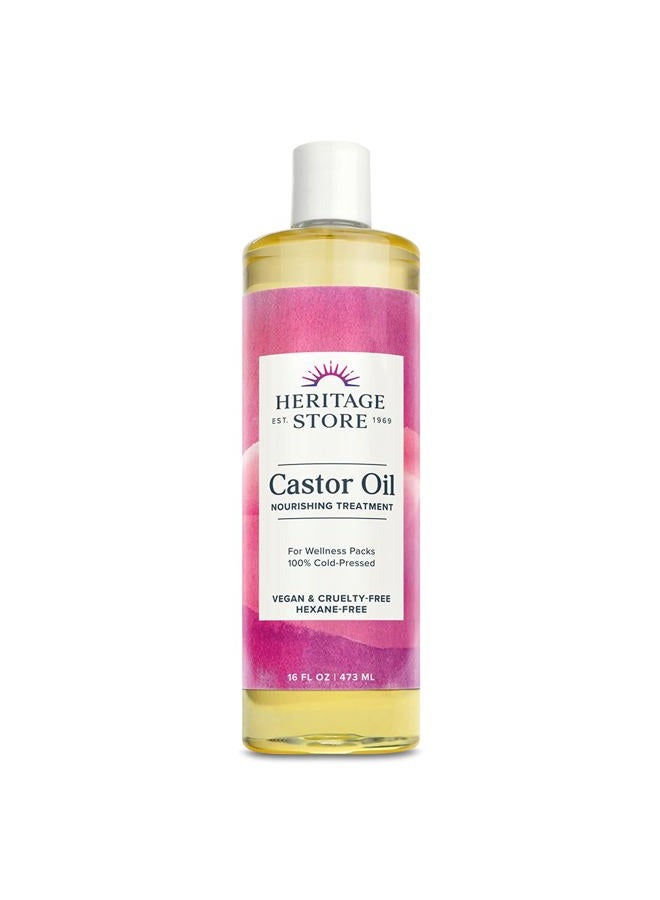 Heritage Store Castor Oil, Nourishing Hair Treatment, Deep Hydration for Healthy Hair Care, Skin Care, Eyelashes & Brows, Castor Oil Packs & More, Cold Pressed, Hexane Free, Vegan & Cruelty Free, 16oz