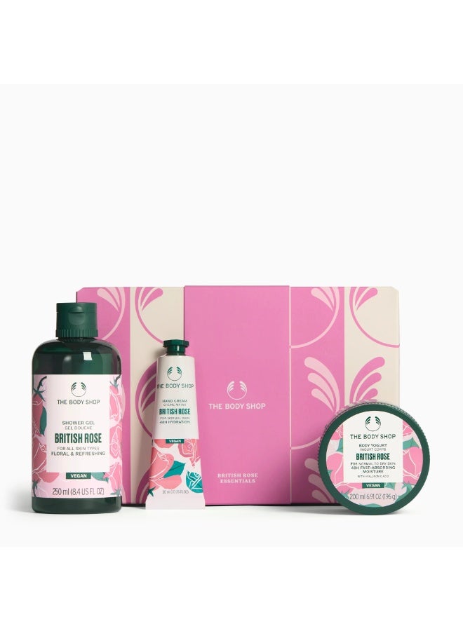 British Rose Essentials Gift Set – Shower Gel (250 Ml) And Body Yogurt (200 Ml) And Hand Cream (30 Ml) – Fresh Rose-Petal Fragrance, Gentle Daily Cleanse And Fast-Absorbing Hydration For Soft, Glowing Skin