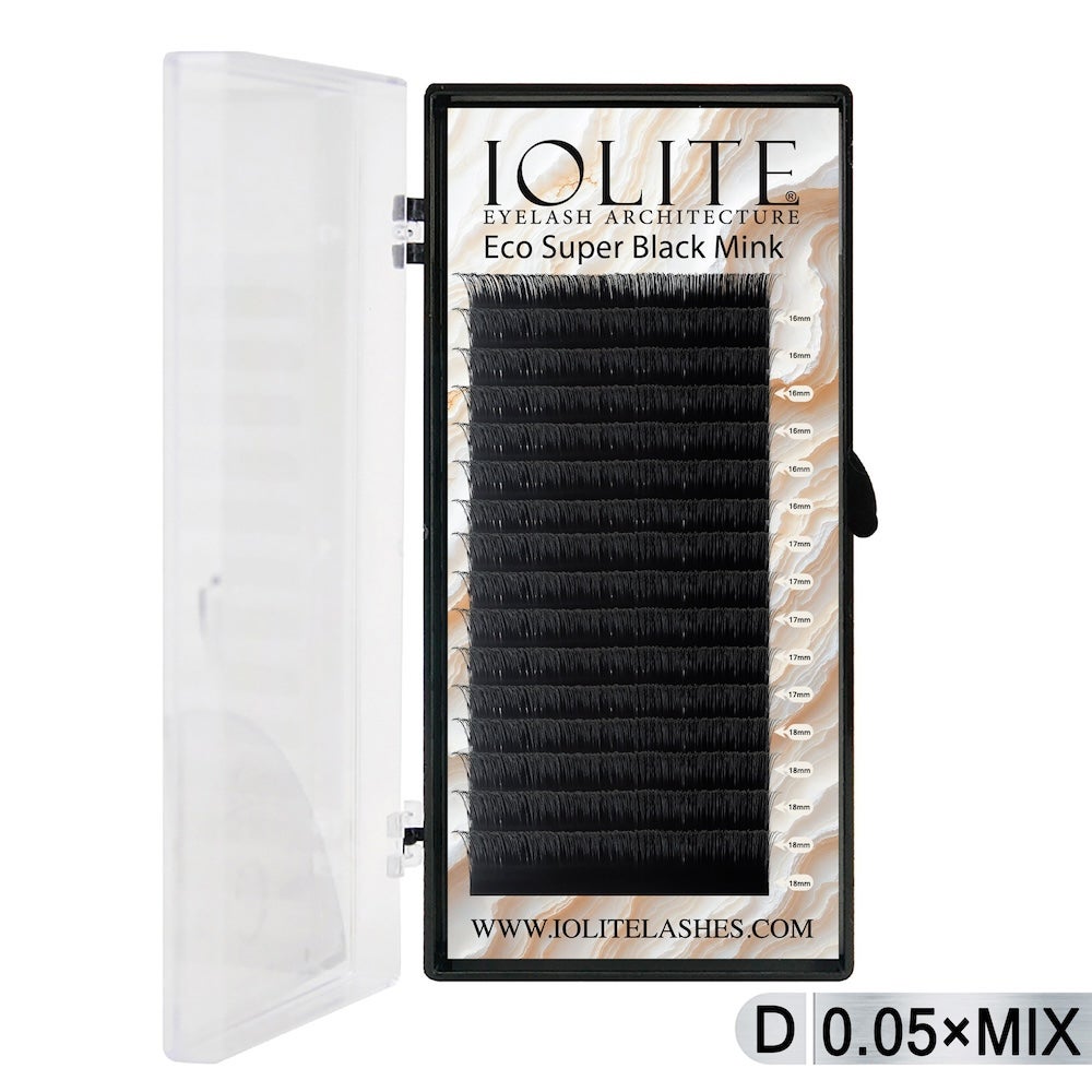 Iolite Super Black Mink Lash Extension – D Curl 0.5T Mix (6mm–15mm) | Premium Black Mink Eyelash Extension Tray for Lash Artists ISBMD5T - Mix2