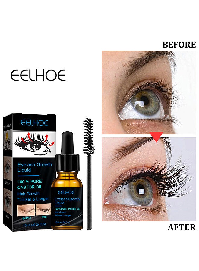 Eyelash Growth Liquid 10ML, 100% Pure Organic Castor Oil Essence, Natural Eyebrows Eyelashes Extensions Enhancer Hair Skin Moisturizer