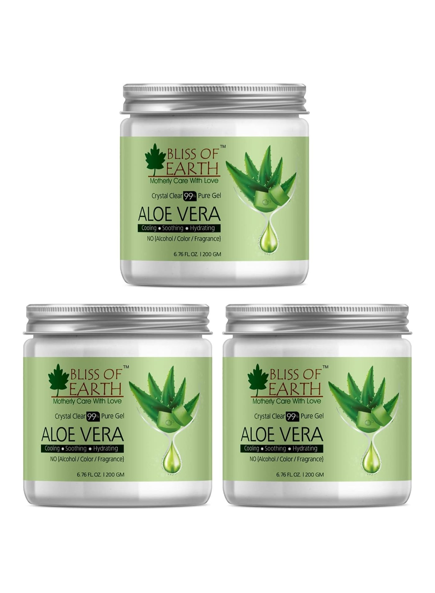 Pure Organic Crystal Clear Aloe Vera Gel  200GM Great For Face Body & Hair Effective Cooling Soothing & Hydrating Paraben Free Pack of 3