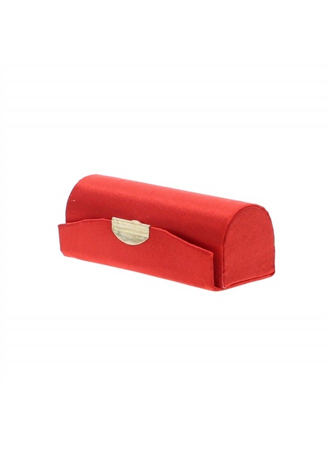 Red Solid Satin Ladies Lipstick Case With Mirror Purse Holder Set of 2