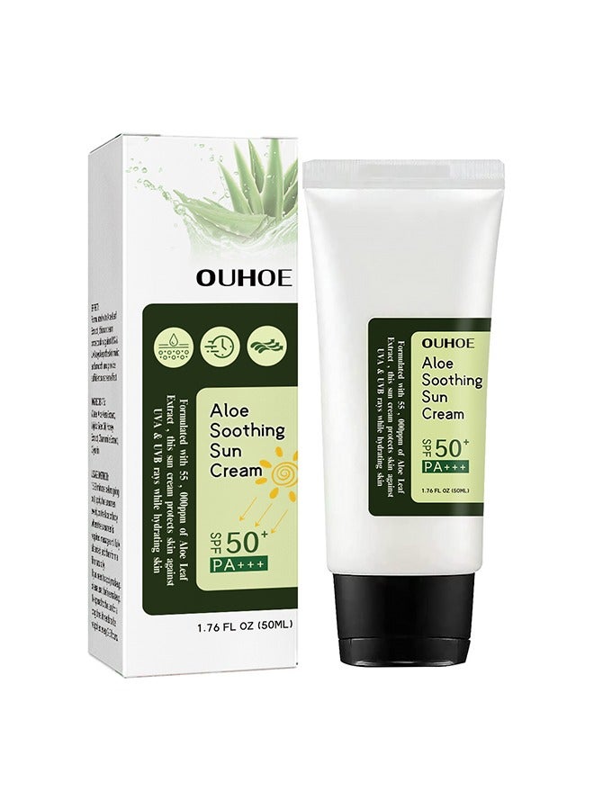 Aloe Soothing Sun Cream SPF50+ PA+++,Waterproof & Sweatproof Moisturizing Sunscreen,Have an Ultra Lightn and Non Greasy Texture  50ml