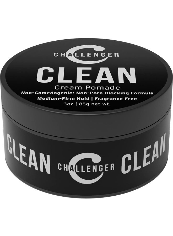 Men's Clean Cream Pomade, 3 Ounce | Fragrance Free, Non-Comedogenic Hair Styling Product | Medium Firm Hold & Natural Finish | Shine Free, Unscented, Water Based & Travel Friendly