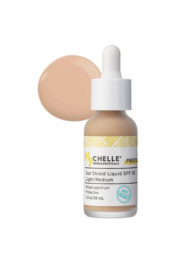Sun Shield Liquid Zinc SPF 30 Light/Medium - Tinted Sunscreen for All Skin With Oil-Absorbing Bentonite Clay - Use as Sheer Foundation or Makeup Primer for Matte Finish