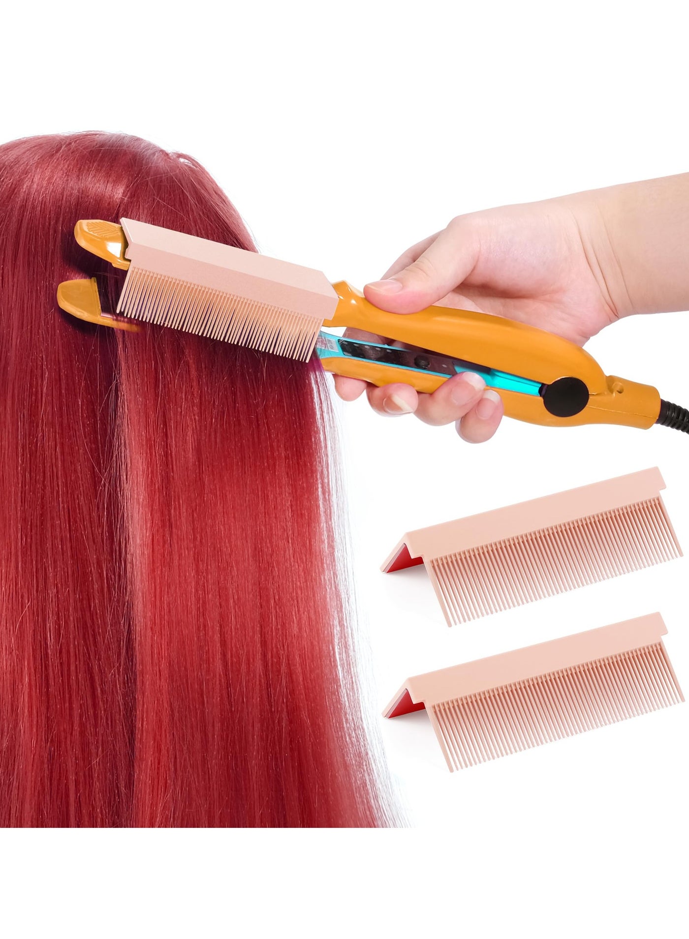 Flat Iron Comb for Hair Straightening, 2 Pcs Straightening Comb Attachment, Compact Hair Styling Tool for Home Use, Pink
