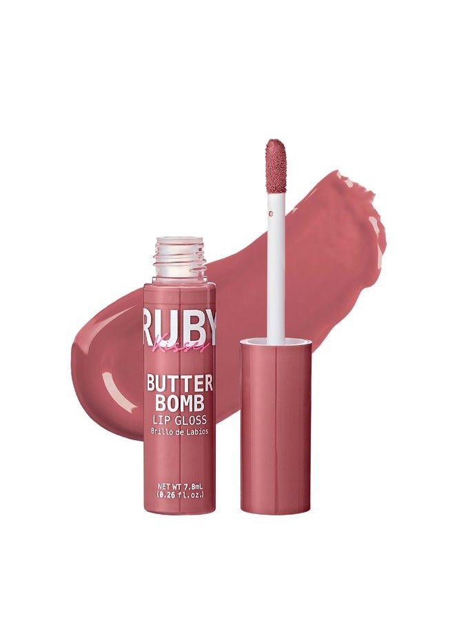 Lip Gloss Butter Bomb Gloss Non-Sticky Lip Gloss Vitamin E Natural Nude Lip Makeup - 7.8mL (0.26 US fl.oz) (Flirty)
