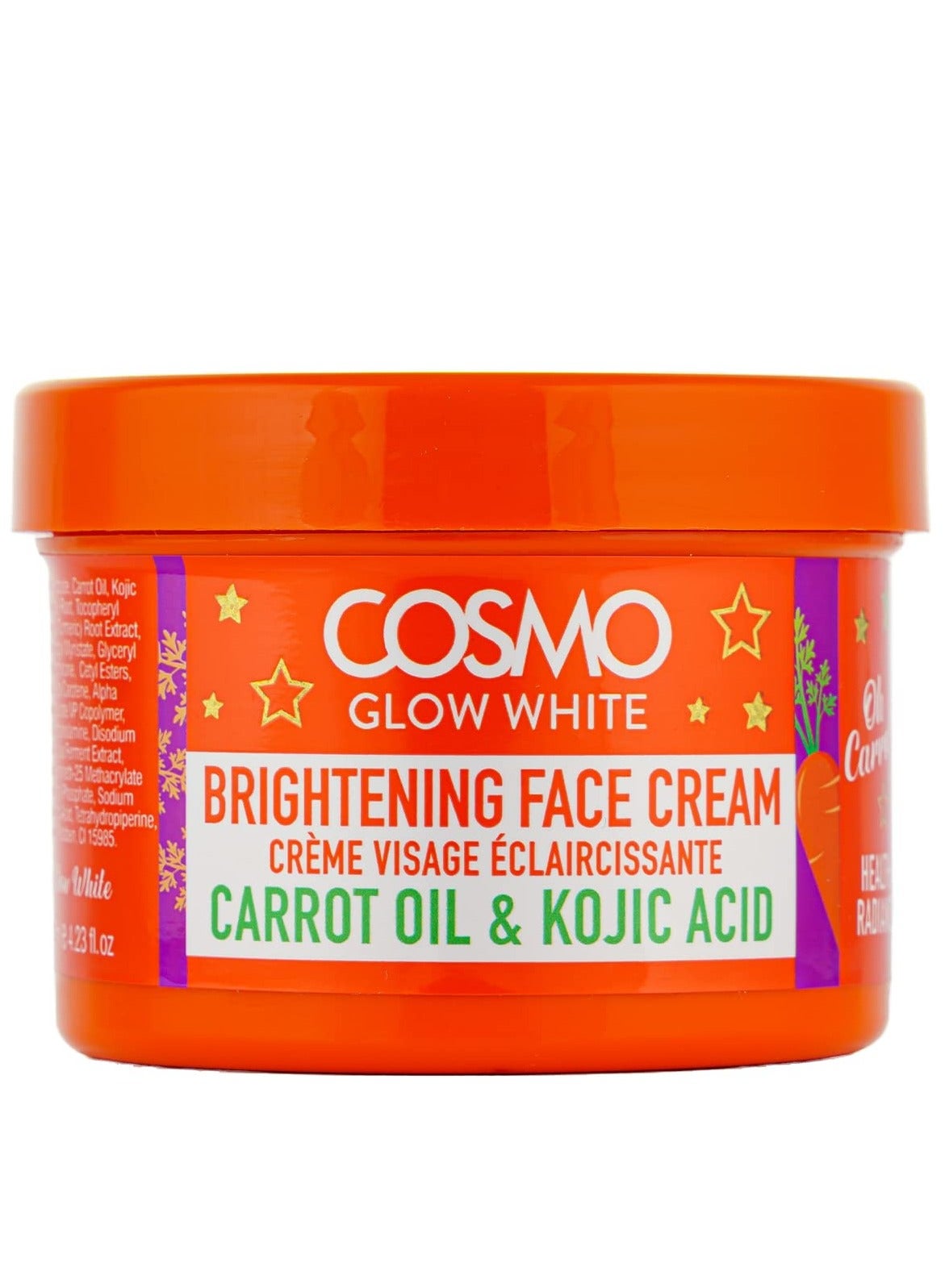 Cosmo Glow White Brightening Face Cream 125ml, Carrot Oil and Kojic Acid, Soothing and Moisturizing, Enhances the Skin's Natural, For Men and Women