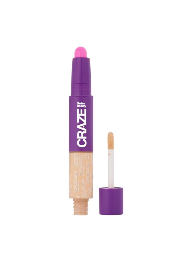 Swiss Beauty CRAZE Twosome Lightweight Face Stick | 2-in-1 Liquid Concealer and Creamy Blush | Shade - 02 Light Rose, 9.4gm