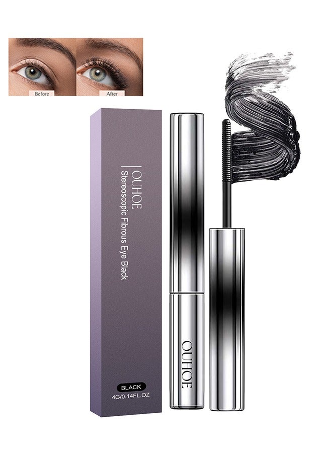 Stereoscopic Fibrous Eye Black Mascara, Waterproof Mascara for Eyelashes, Stereoscopic Fibrous Black, Volume Lash Lengthening Mascara, Long-Lasting Lashes, Thick Curling Eyelash Mascara, 4g