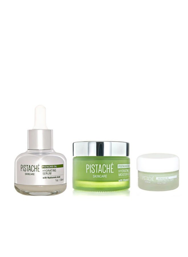 Pistachio Oil Ultimate Face Trio Set + Eye Cream, Hyaluronic Acid Face Serum & Face Moisturizer + Hydrates and Nourishes + Vitamin E + Antioxidant Protection