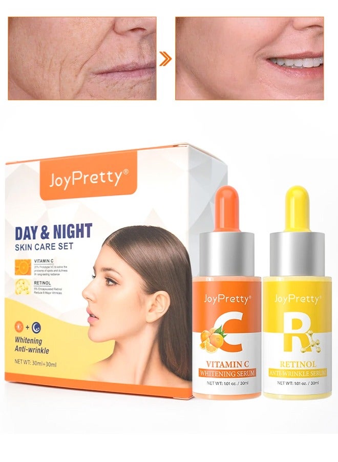 Day & Night Skin Care Set Vitamin C & Retinol Anti-Wrinkle Serum Gold Skincare Duo Radiance Renewal Anti-Aging Serum Moisturizing Hydrating Anti-Aging & Anti-Wrinkle Serum