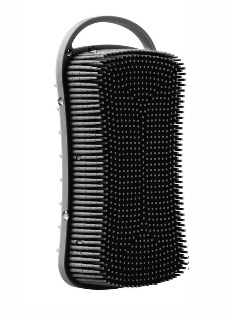Dual-use Silicone Body Scrubber with Scalp Massage Shampoo Brush Exfoliating Bath Body Brush Gentle Shower Scrubber for Men or Women Skin Cleansing, Black
