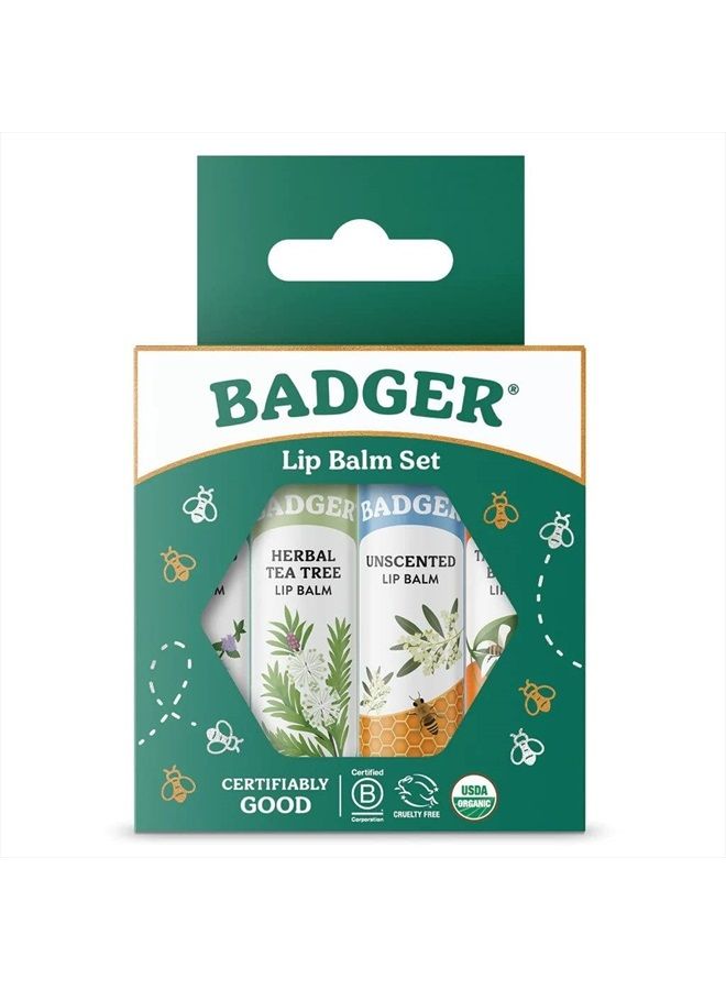 Classic Lip Balm Green Box, Made with Organic Olive Oil, Beeswax & Rosemary, Natural Lip Balm Variety Pack, Certified Organic, Moisturizing Lip Balm, 0.15 oz each - 4 pack