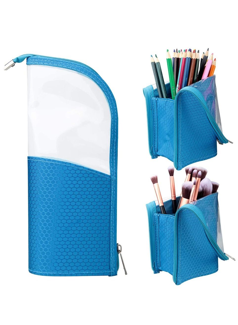 Makeup Brush Holder Organizer Bag Pencil Case Multifunctional Transparent Cosmetics Toiletry Stationery Bag