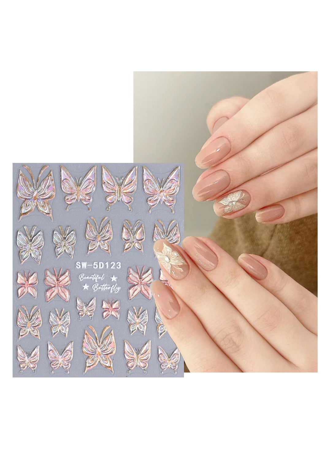 Butterfly Nail Art Stickers Self Adhesive Nail Decals Vanessa Nail Designs Decorations for Nail Gel Polish