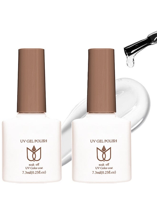 2PCS No Wipe Gel Top Coat And Base Coat Set 7.3ML Soak Off UV LED Clear Gel Base Top Gel Glossy Shine Finish Long Lasting Gel Polish Base Art Starter Manicure Salon DIY At Home