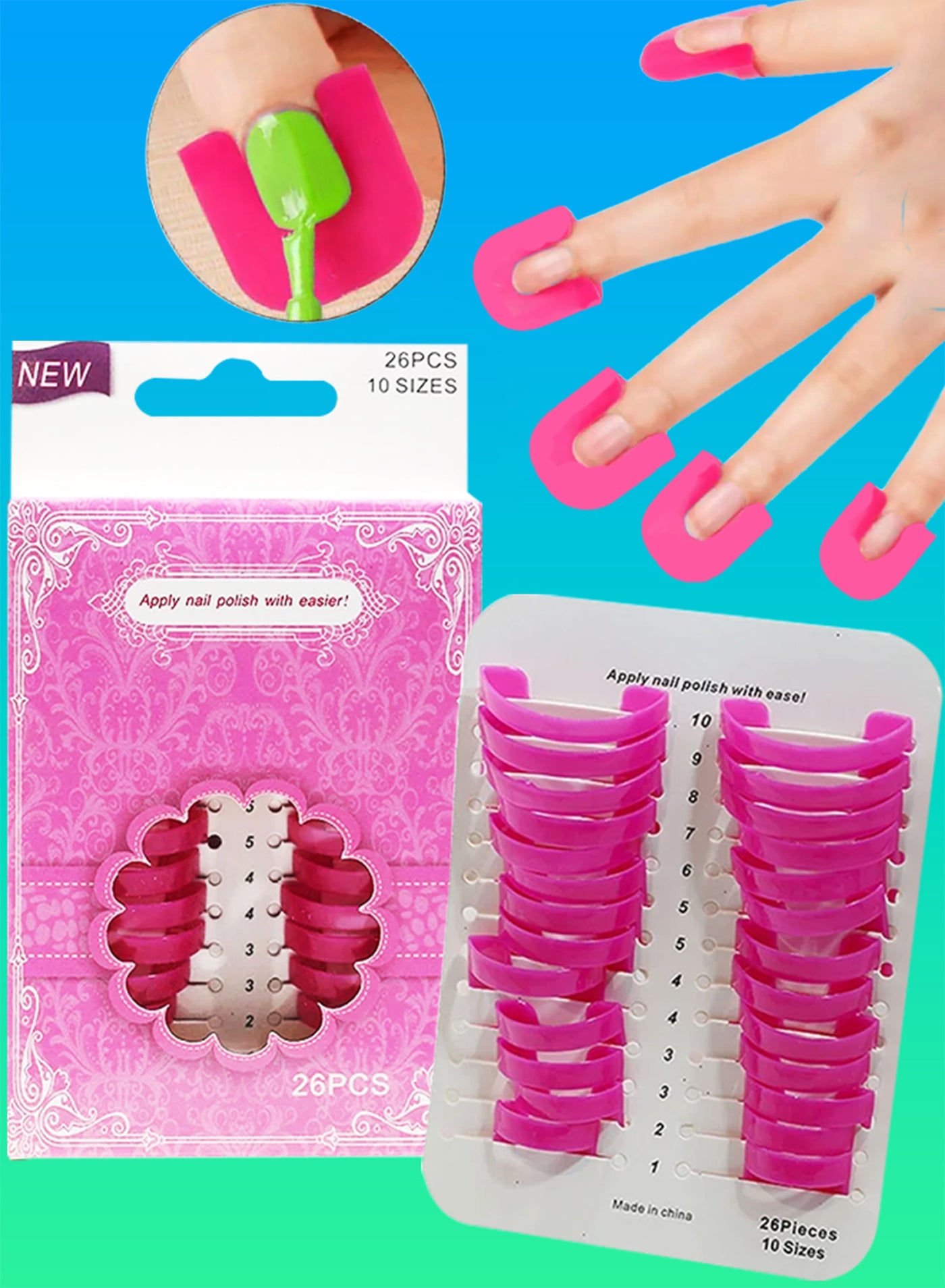 26Pcs Nail Polish Holder and 10 Sizes Plastic Nail Protector Reusable Nail Holder for Painting Nails Tip Strips Manicure Anti Leakage Guard Applicator and Nails Shaper Nail Polish Stencils