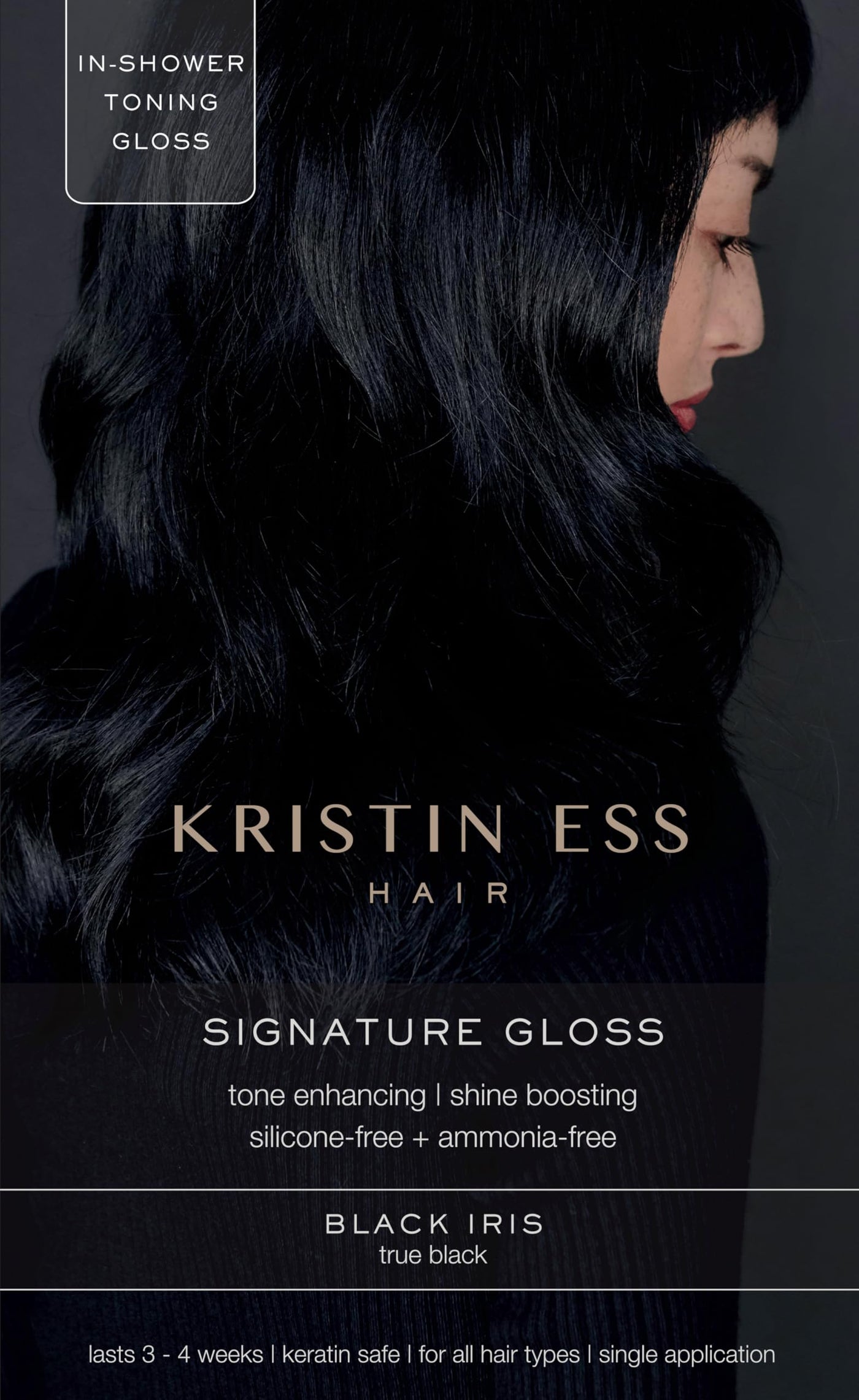 Kristin Ess Hair Gloss in Black Iris True Black - 4 Wk Semi Permanent Hair Dye Glaze - Color Depositing Conditioner & Toner for Vibrant Color, Shine + Gloss - Vegan, Silicone & Ammonia Free