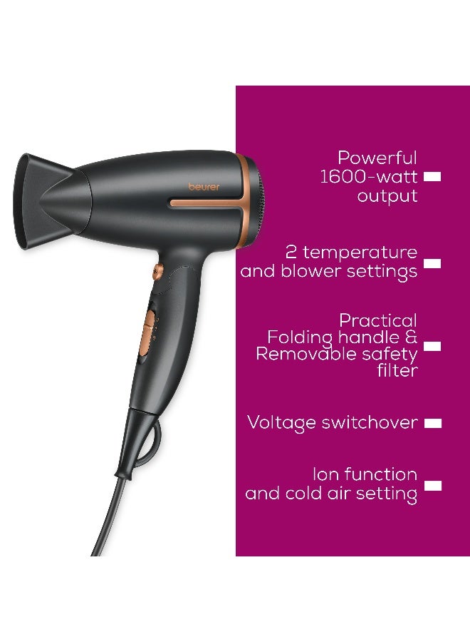 HC 25 Compact Hair Dryer, 1600W Travel-Friendly Blow Dryer, Ionic Technology for Smooth And Shiny Hair, 2 Heat And Speed Settings, Foldable Handle, Cool Air Function, Lightweight And Portable - image 7